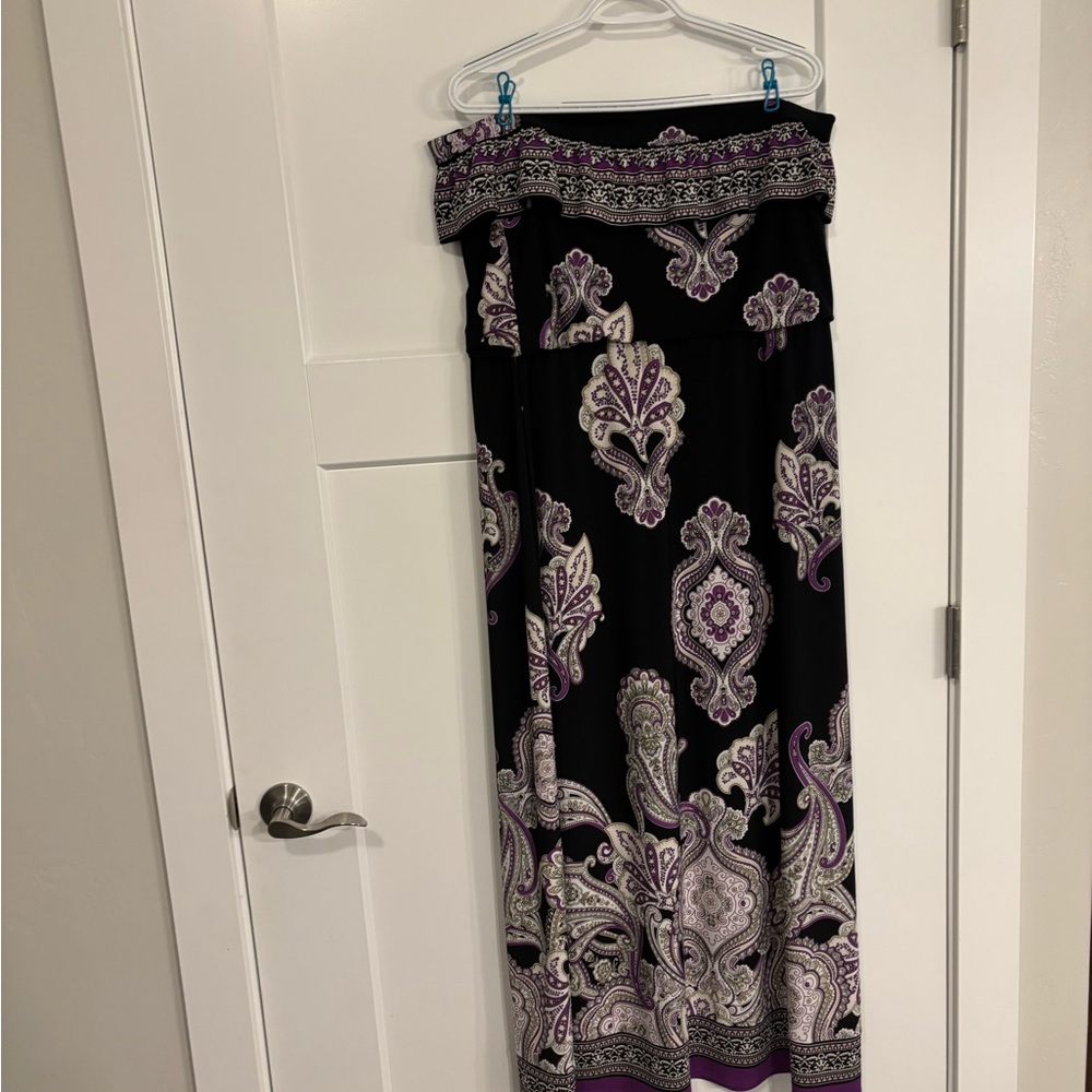 WHITE HOUSE BLACK MARKET BOHO CASUAL DRESS SIZE LARGE  STRAPLESS PURPLE BLACK